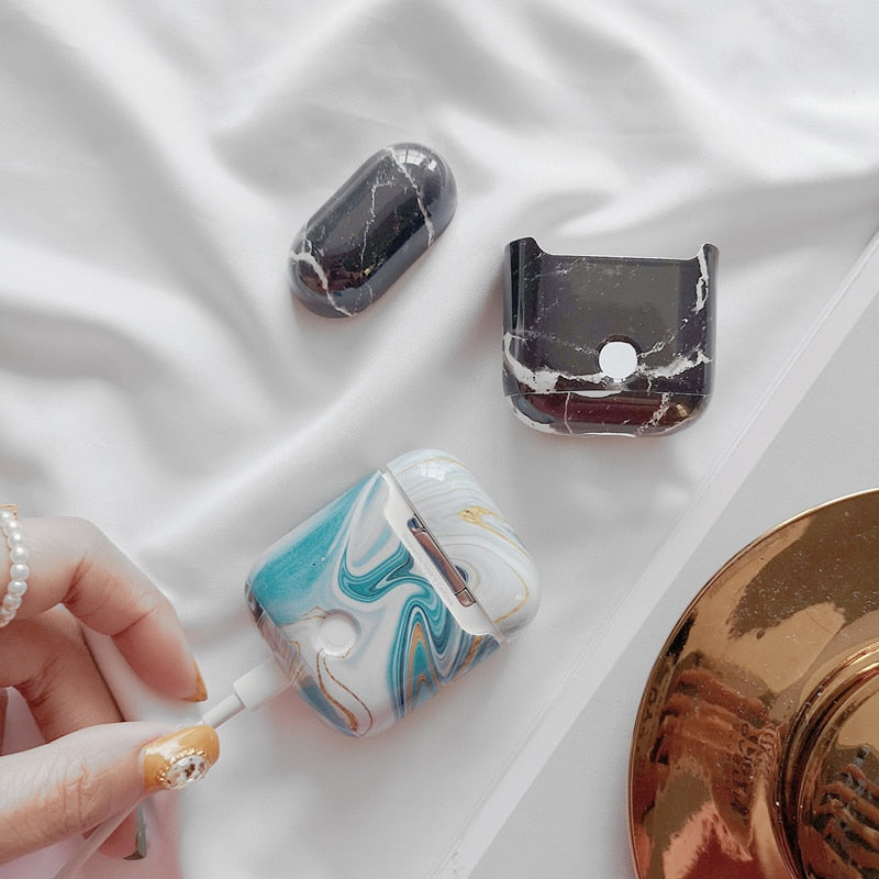 Earphone Case For Airpods 2 Case Luxury Marble Hard Headphone Case Protective Cover Accessories