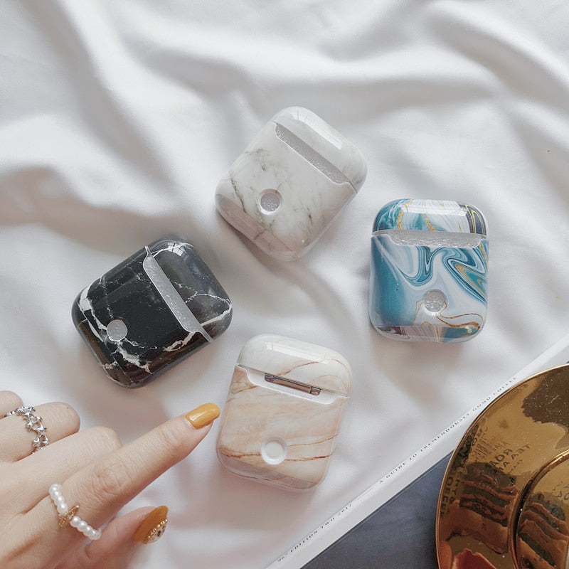 Earphone Case For Airpods 2 Case Luxury Marble Hard Headphone Case Protective Cover Accessories